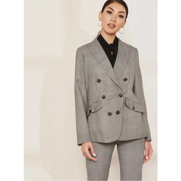 J Crew Glen Plaid Wool Ruffle Pocket Double Breasted Blazer Size 4 - Picture 5 of 16